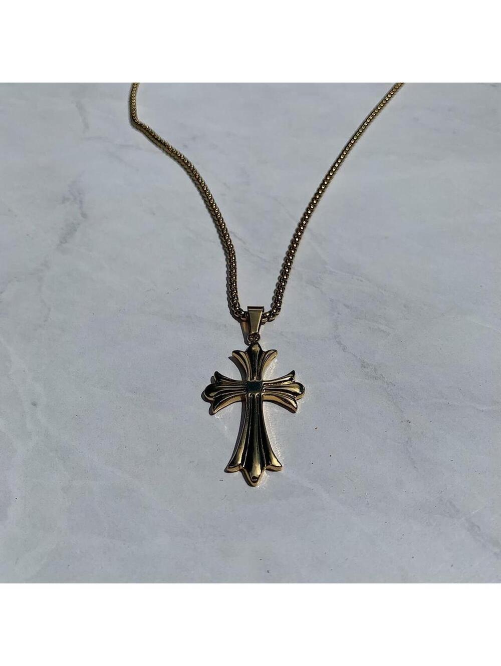 Gothic Gold Big Cross pendant stainless steel necklace